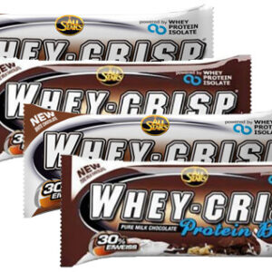 Piimašokolaadi proteiinibatoon: Vaarika tükkidega, kookose mandliga, krõbeda šokolaadiga, valge šokolaadiga - All Stars Whey Crisp (10TK)