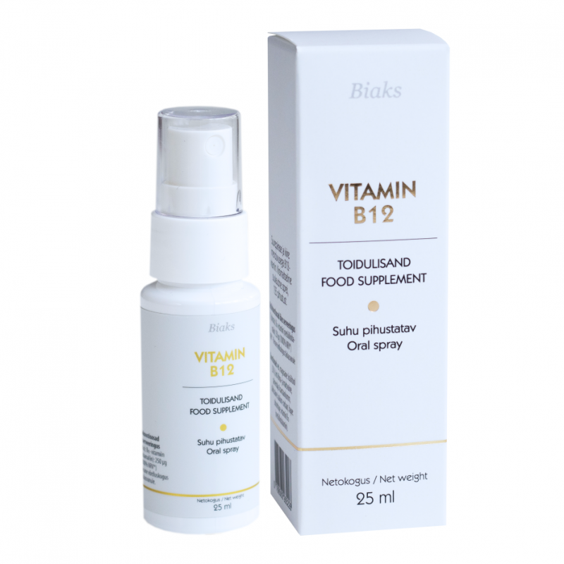 Pihustatav, hästi ja kiiresti imenduv naturaalne B12 vitamiin- Vitamin B12 spray